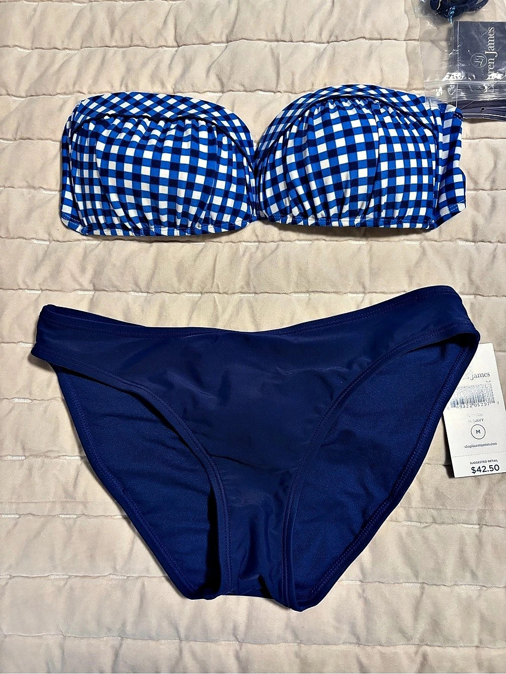 Lauren James Gingham Bandeau Bikini Top and Hipster Bottom Set